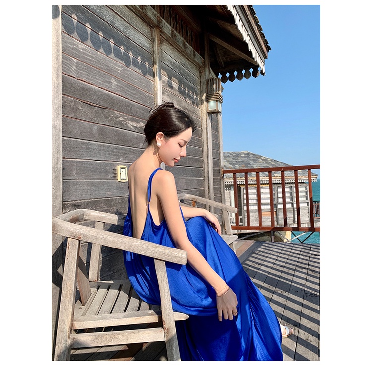 VÁY ĐẦM MAXI 2 DÂY SEXY XANH COBAN