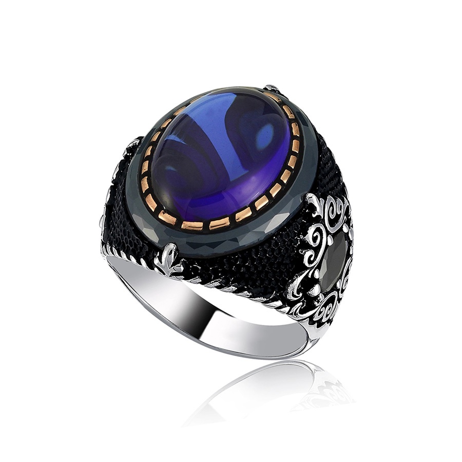Nhẫn Thép Titan Đính Đá Zircon Xanh Thời Trang Cho Nam