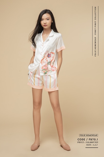 Folie Homewear đồ mặc nhà áo ngắn tay quần đùi lụa FB70.1