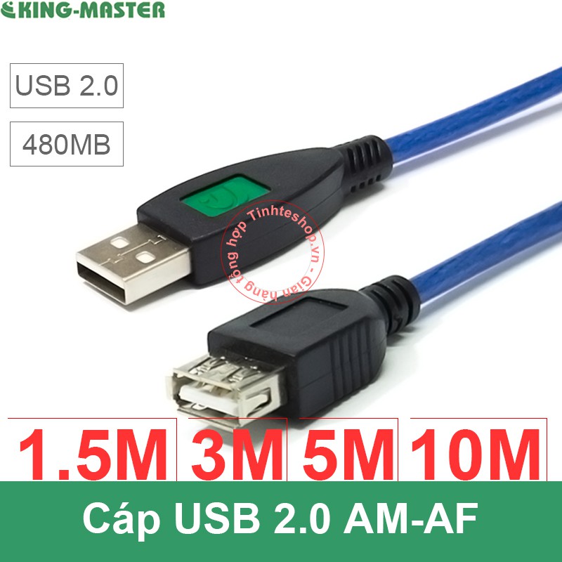 Cáp USB 2.0 AM-AF 1 đầu đực 1 đầu cái nối dài cổng USB flash Chuột bàn phím Máy in 1.5 mét Kingmaster