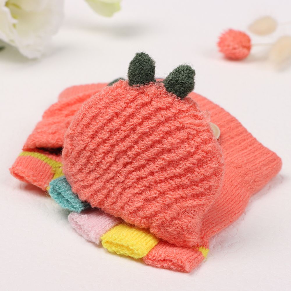 Găng Tay Dệt Kim Hở Ngón Dày Dặn Giữ Ấm Mùa Đông In Họa Tiết Hoạt Hình Nhiều Màu Dễ Thương Cho Bé