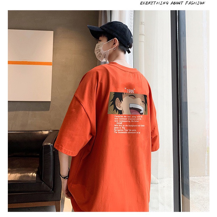 Áo thun tay lỡ form rộng hoạt hình Luffy 1986, áo phông Unisex nam nữ