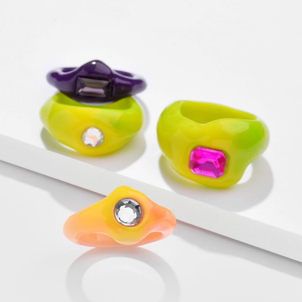 Bộ Nhẫn Resin Màu Kẹo Kiểu Hàn Quốc Dễ Thương Cho Nữ