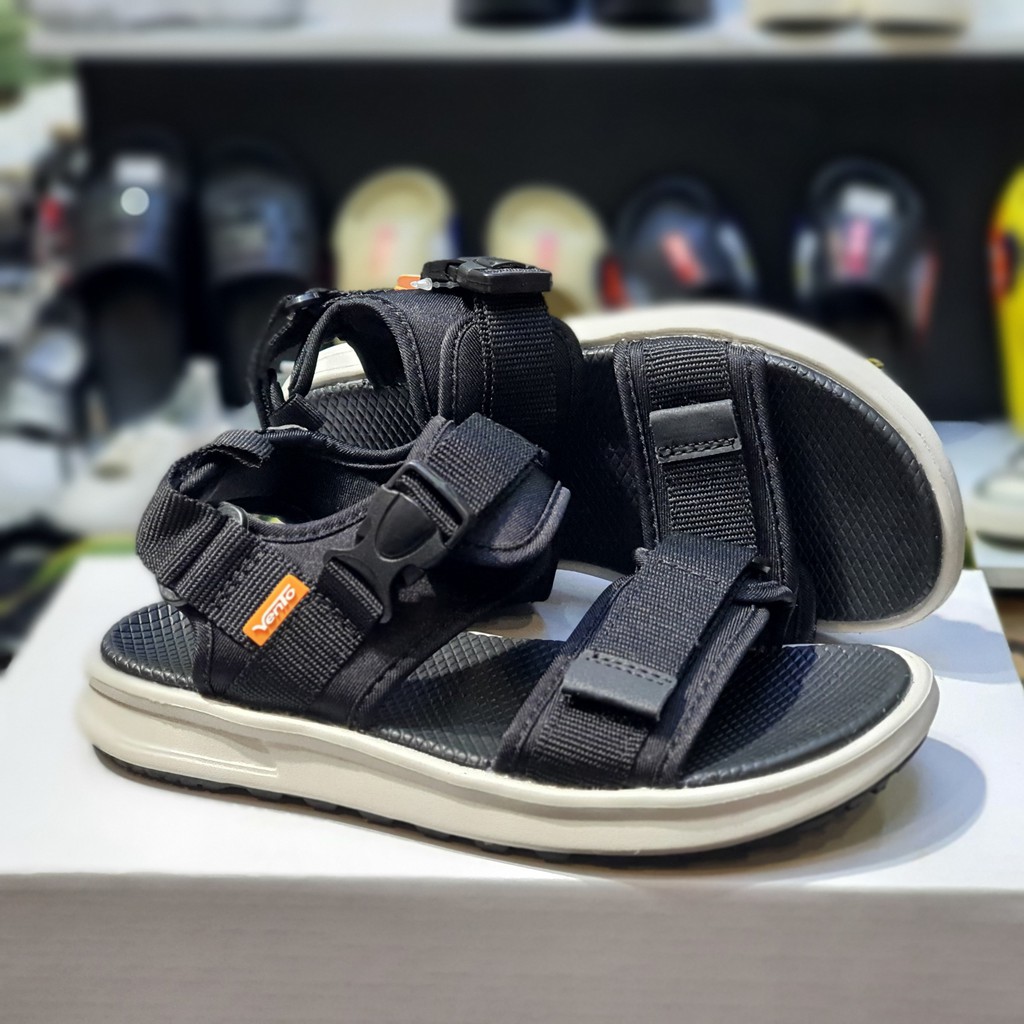 Sandal Vento chính hãng nam nữ SD-NB01 màu đen Black quai dán, quai bấm linh hoạt, Dép quai sau đi học không gây mùi