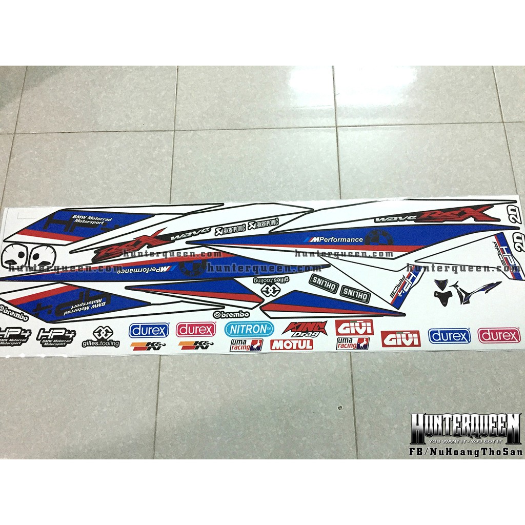 Tem rời xe WAVE RSX 2014. Mẫu tem HP4, dán xe đen. Chống nước, bền màu, sắc nét. Thay đổi theo yêu cầu. Chất lượng cao.