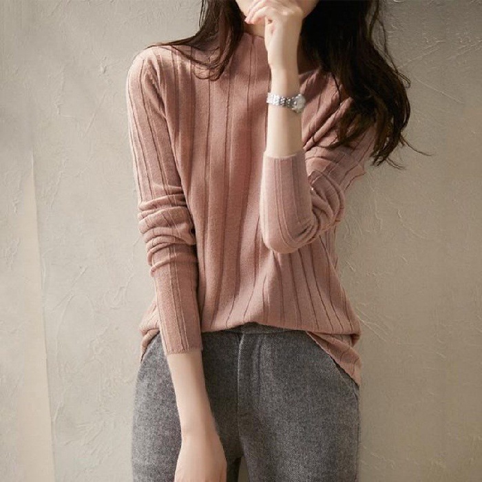 Áo Sweater Dệt Kim Tay Dài Cổ Lọ Dễ Phối Đồ Cho Nữ