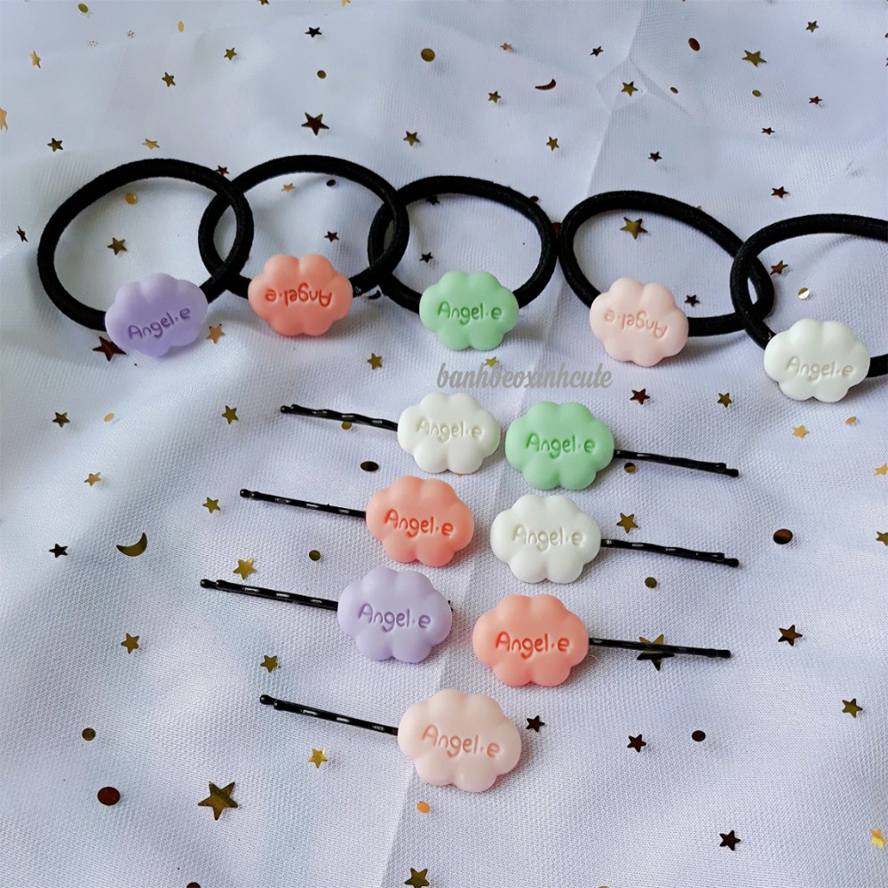 Kẹp tóc &amp; cột tóc mây màu in chữ Angel.e