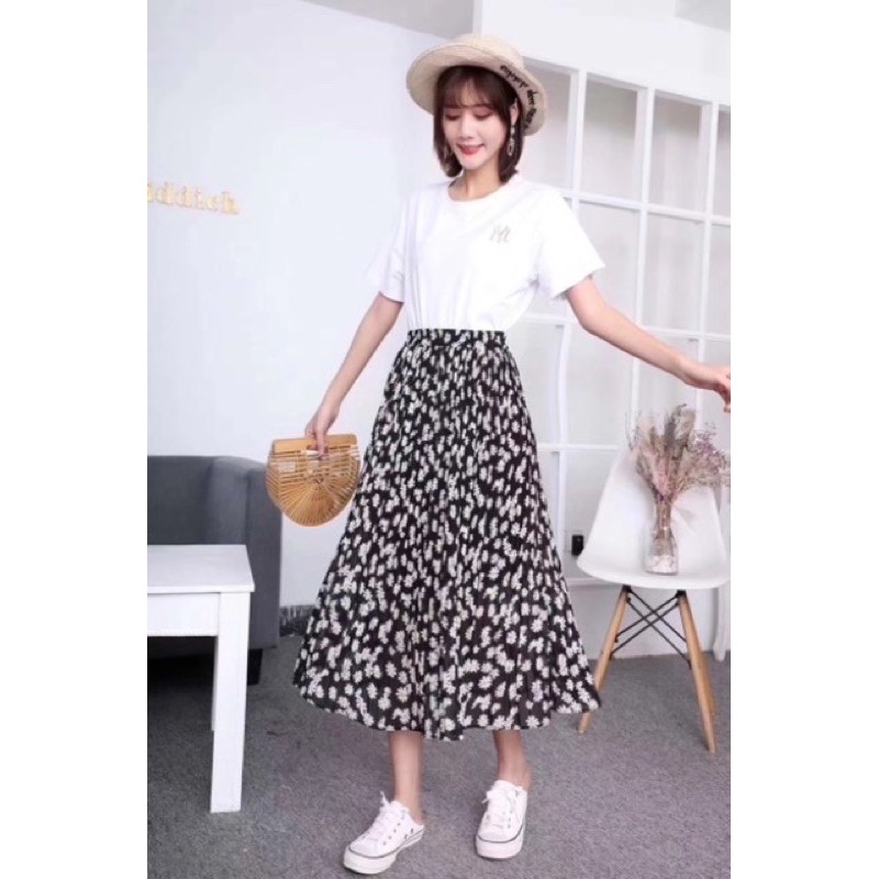 Chân váy hoa daisy dập ly ( hình thật )