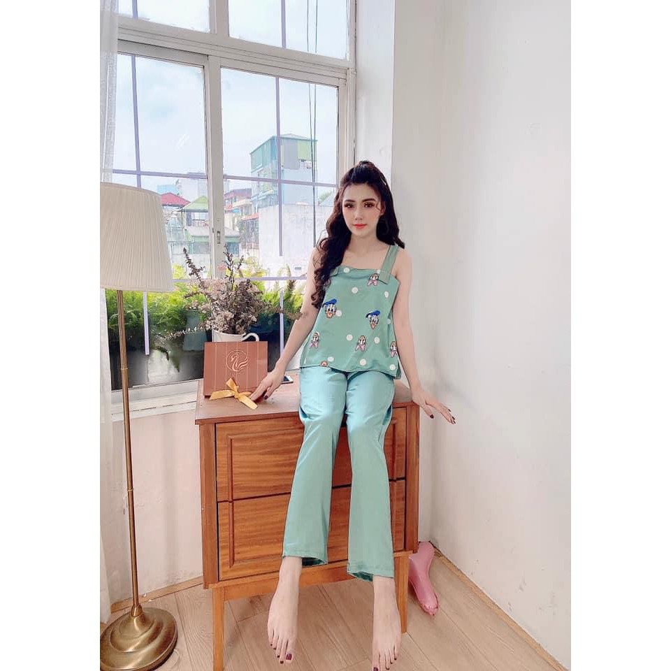 Pizama satin lụa phối áo 2 dây | BigBuy360 - bigbuy360.vn