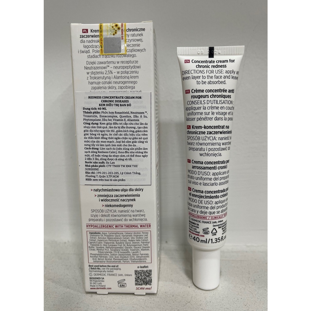 Kem dưỡng dành cho da nhạy cảm mẫn đỏ Dermedic Redness Concentrate Cream For Chronic Diseases 40ml