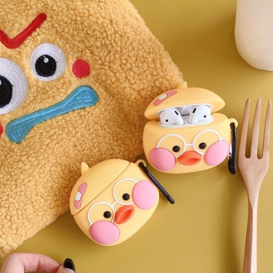 Tặng kèm móc treo Case bao vỏ Airpod 1 2 Pro 3 Vịt má hồng Vỏ bọc Cover đựng tai nghe không dây Airpods i11, i12