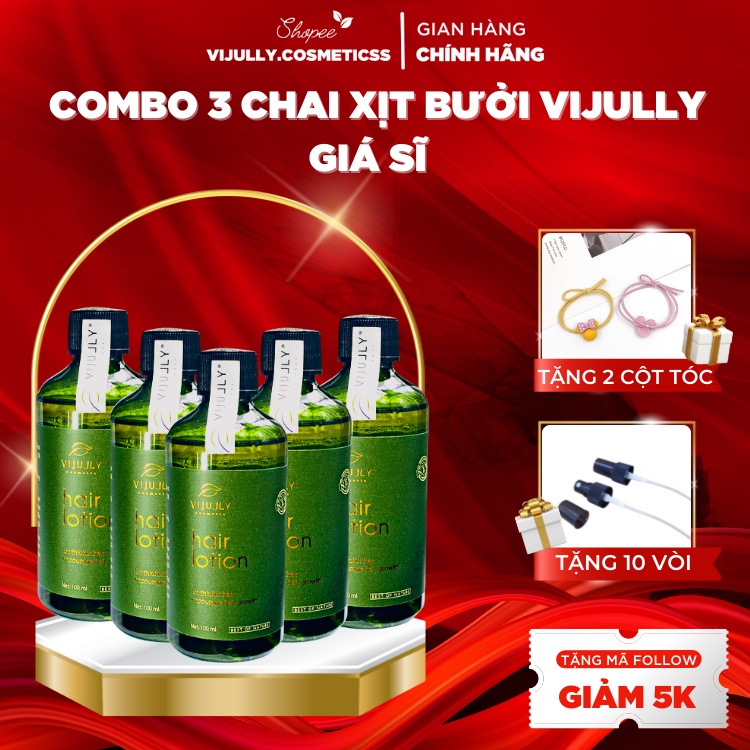 Combo 5 chai xịt tinh dầu bưởi Vijully chính hãng tiết kiệm giúp tóc nhanh dài, giảm rụng tóc ( tặng kèm quà xinh )