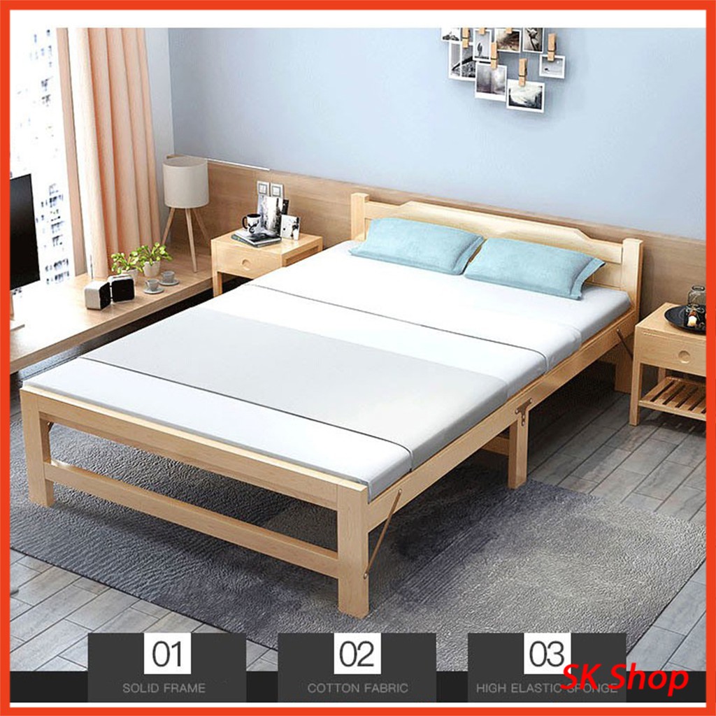 Giường xếp gỗ thông Giường gỗ thông xếp gọn 60x195x41cm tặng đệm