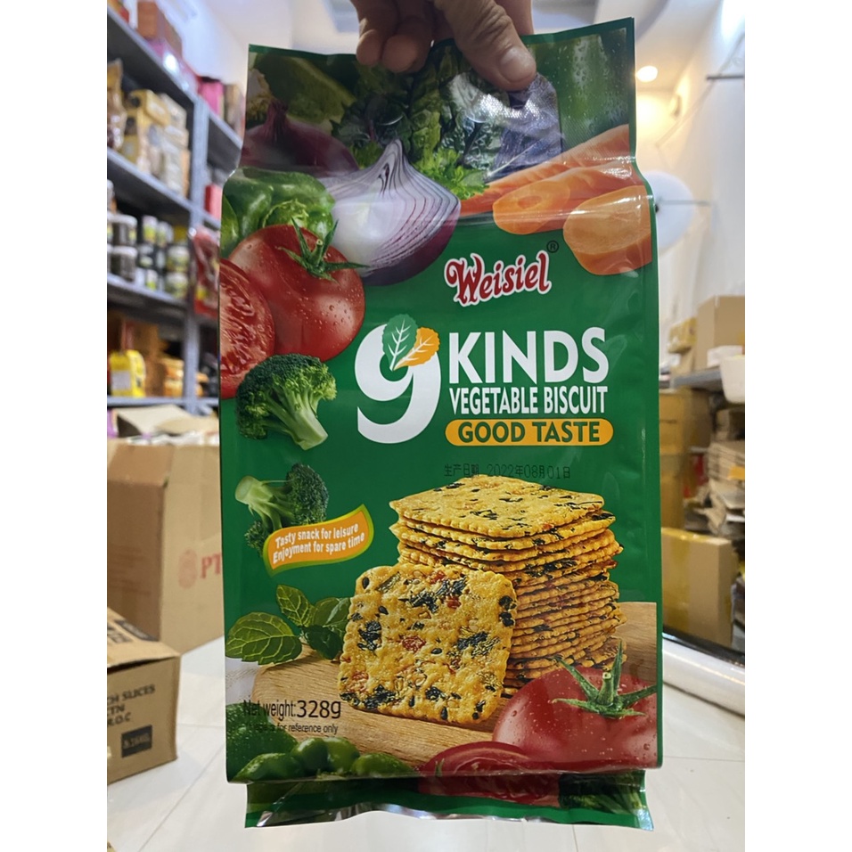 Bánh ăn kiêng 9 loại rau củ Weisiel Hongkong gói lớn 328gam