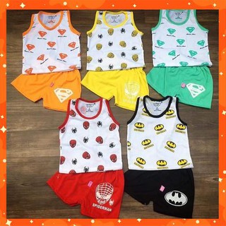 Set 5 bộ sát nách quần đùi siêu nhân cotton cho bé 3-14kg