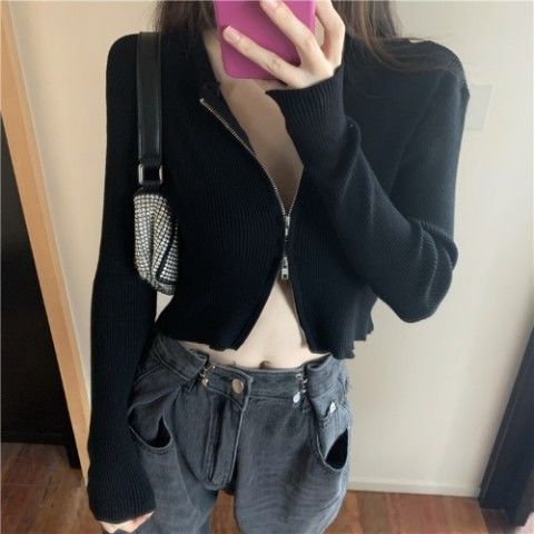 Áo dệt kim BH phối khóa kéo phong cách Hàn Quốc thời trang sành điệu cho nữ