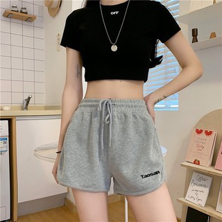 Quần đùi nữ mặc nhà chất cotton thoáng mát cạp chun 🍀 quần đùi nữ thể thao thêu chữ  VATI🍀