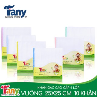 Khăn gạc vuông cao cấp 4 lớp Fany 25x25 cm 100% cotton 10 khăn/ bịch mềm mịn thấm hút ưu việt 6 màu sắc
