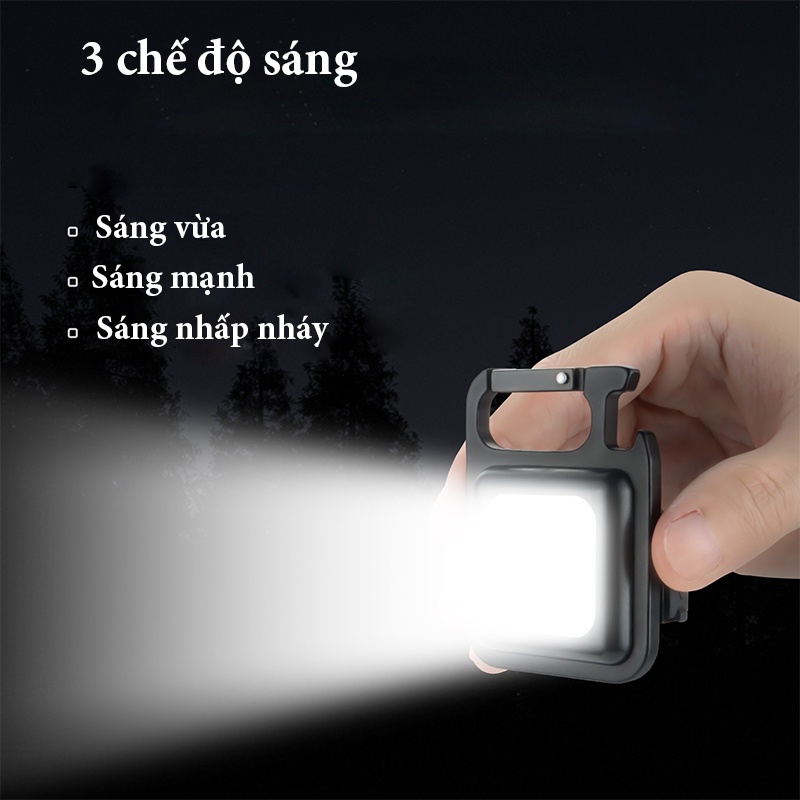 Đèn Pin Mini COB Siêu Sáng - Đèn Pin Móc Khóa Và Mở Nắp Chai Đa Năng ,Kèm Dây Sạc USB Tiện Lợi - Gia Dụng Tý Tẹo