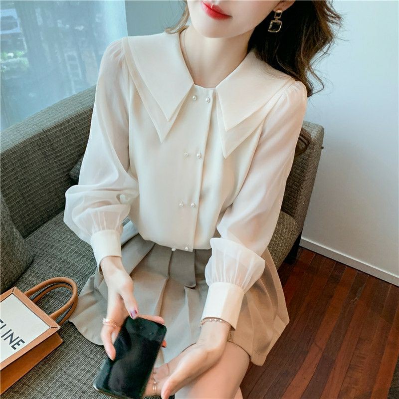 (Hàng oder) Áo sơ mi cổ phối kiểu Petter Pan áo dài tay