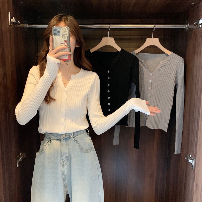 Áo khoác cardigan dệt kim cổ chữ V phong cách Hàn Quốc