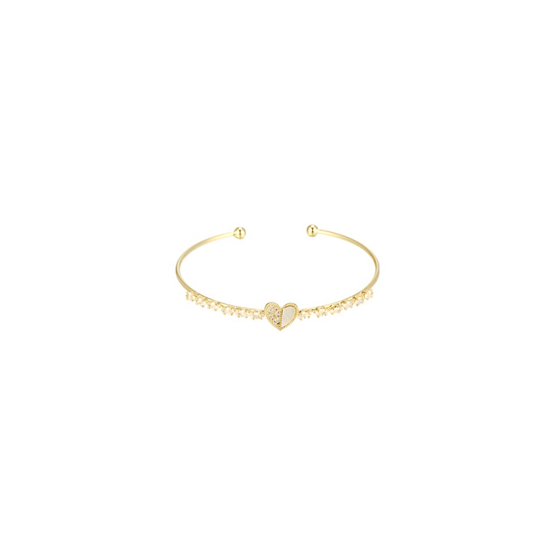 MANYUE Vòng tay thiết kế hở đính đá zircon mặt trái tim có thể điều chỉnh phong cách Hàn Quốc cho nữ