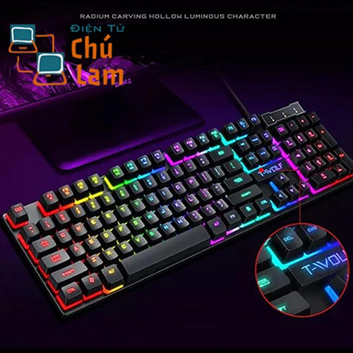 Bàn phím chơi game có dây T-WOLF T-20 104 phím Đèn nền RGB đầy màu sắc Bàn phím cơ học cảm ứng công thái học cho