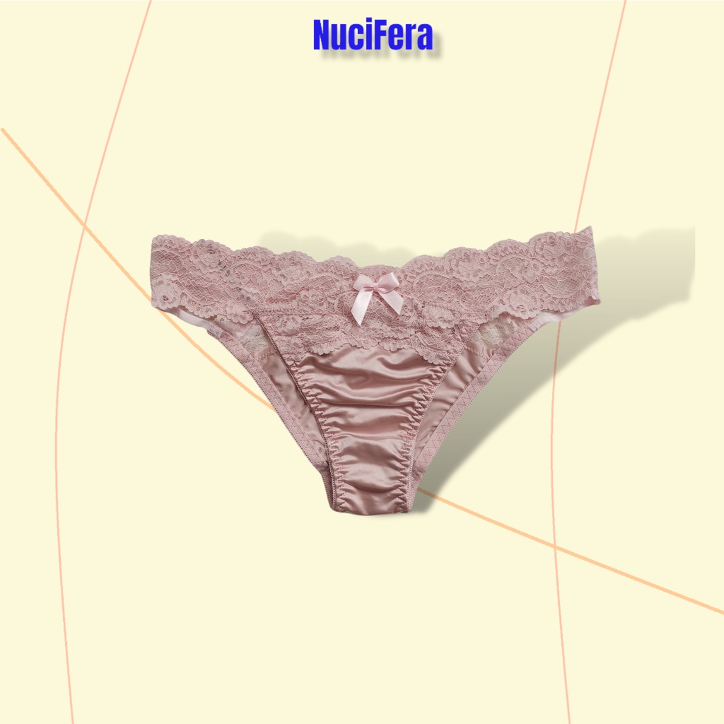 Quần lót lụa Pink play ren eo cạp thấp dáng V _NuciFera