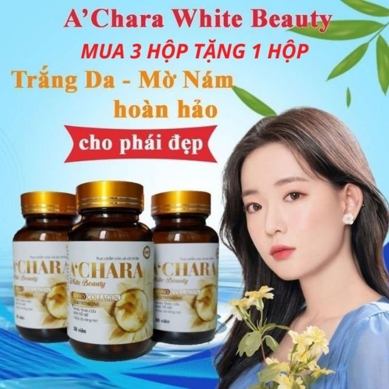 Viên Uống Trắng Da Toàn Thân, Mờ Nám, Giảm Nếp Nhăn, Trẻ Hóa Làn Da A'chara White Beauty