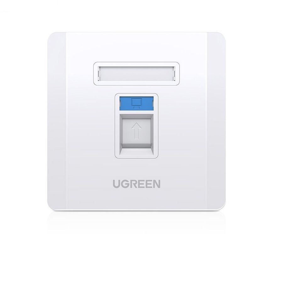 Ugreen 80180 mặt nạ mạng âm tường màu trắng LAN 1 cổng RJ45 hình vuông 86 mm x 86 mm NW144