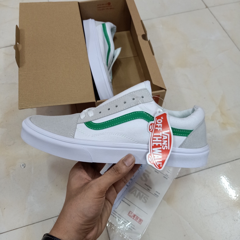 Giày Vans Old Skool Trắng Sọc Xanh Lá