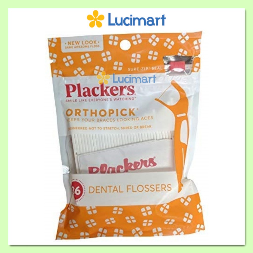 Tăm chỉ nha khoa Plackers Orthopick dùng cho răng niềng, 1 gói 36 cây [Hàng Mỹ]