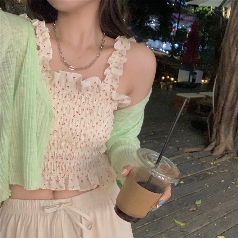 Áo 2dây dáng ôm body họa tiết hoa nhí trẻ trung, Áo hai dây bản to dáng croptop ulzzang Hàn Quốc | BigBuy360 - bigbuy360.vn