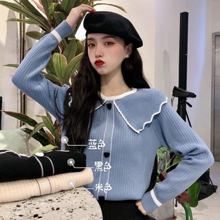 Áo len dệt kim dài tay cổ áo búp bê mỏng giảm béo phụ nữ croptop A47016