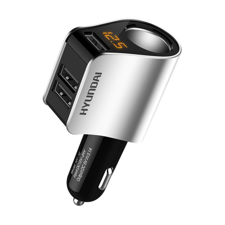 Tẩu sạc ô tô Hyundai HY-10, cốc sạc USB nhanh qualcom 3.0 chia 3 cổng USB và 1 đầu tẩu Hyundai