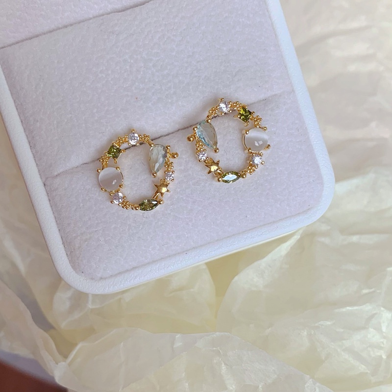 Hoa tai hàn quốc hoa tai kim cương lấp lánh hoa tai vòng hoa