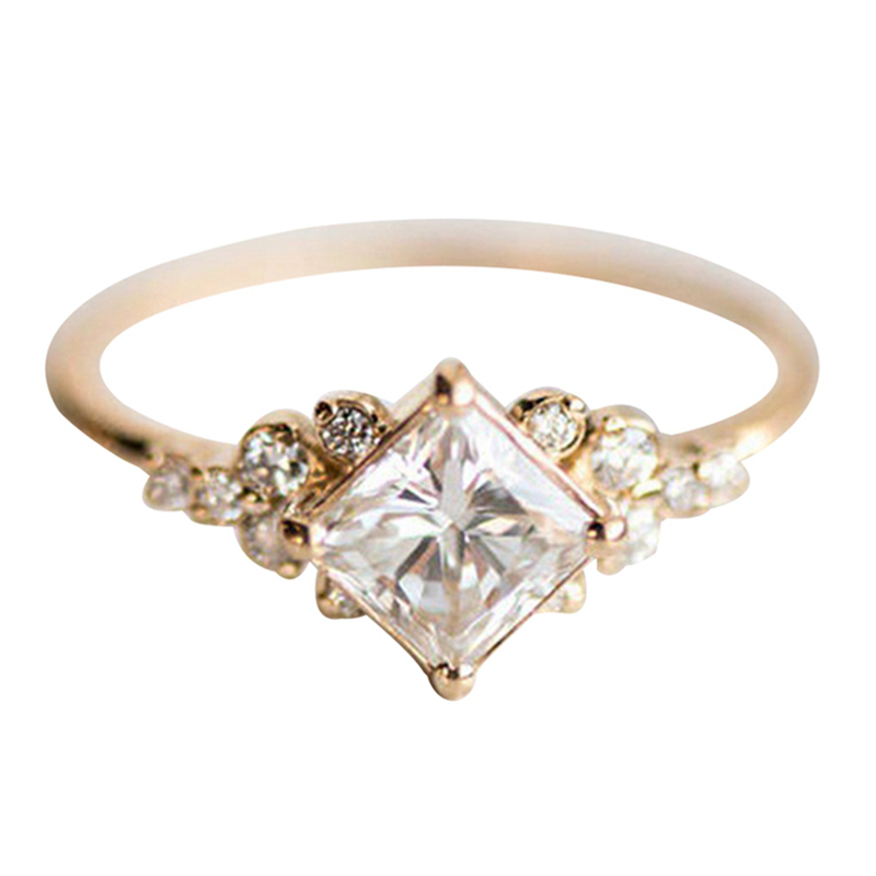 Nhẫn đính phụ kiện hình vuông đính đá zircon nhân tạo thời trang cho nữ