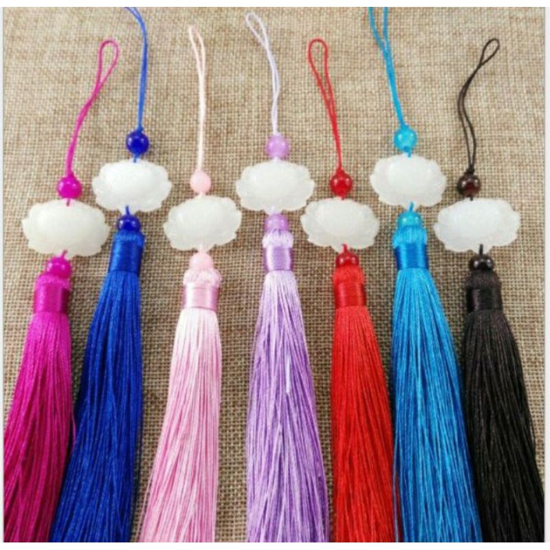 (P131A-15) Dây treo tua rua liên hoa ngọc bội hoa sen trần tình lệnh móc khóa treo sáo cổ trang tam 