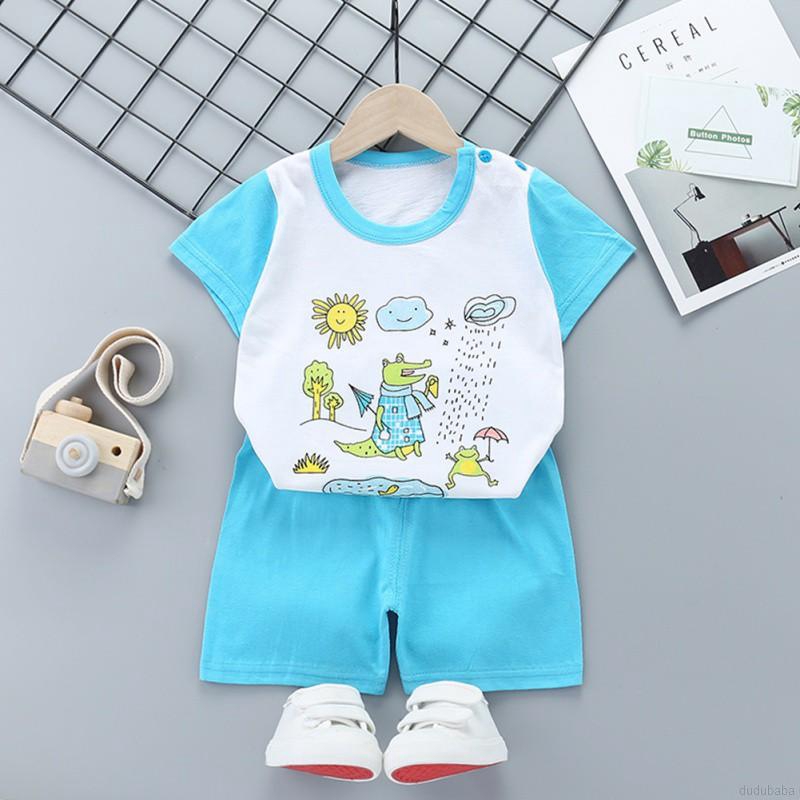Set Áo Thun Tay Ngắn &amp; Quần Short Sọc Ngang Cho Bé Trai Từ 0-5 Tuổi