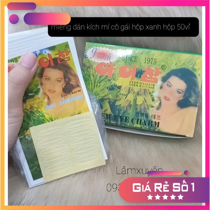 Hộp 50 miếng dán kích mí cô gái hộp xanh Siêu bám dính,thiết kế tiện dụng,dễ tháo gỡ,không kích ứng khó chịu