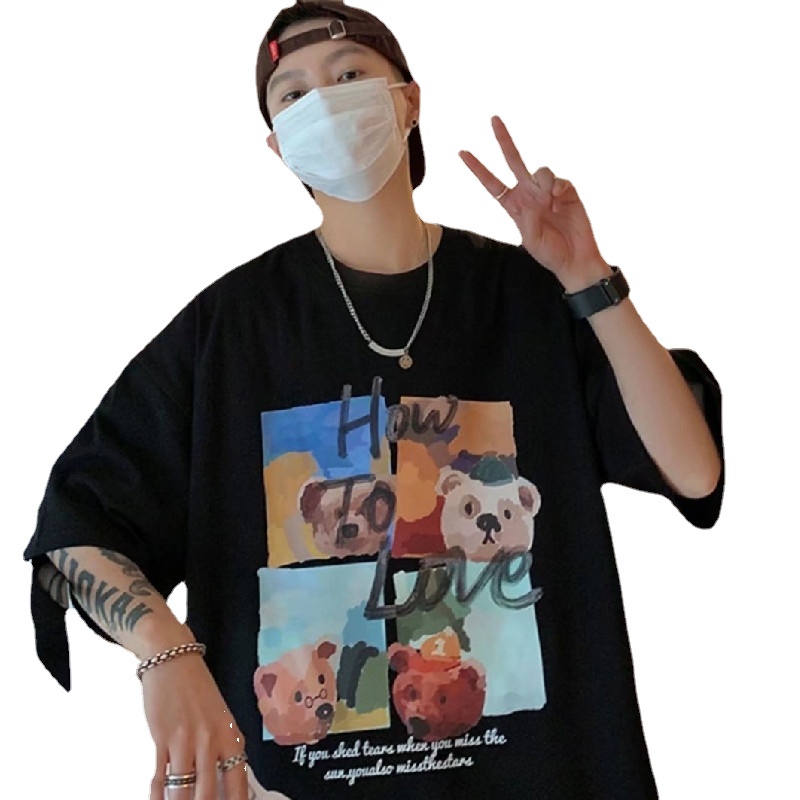 Áo Thun Tay Ngắn Cổ Tròn In Hình Gấu Hoạt Hình Dành Cho Nam