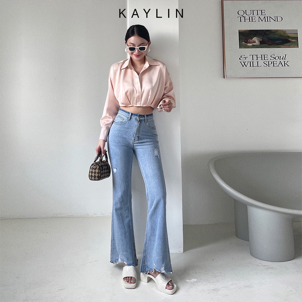 [Mã BMLT30 giảm đến 30K đơn 299K] Quần jean ống loa rách N1727 - KAYLIN