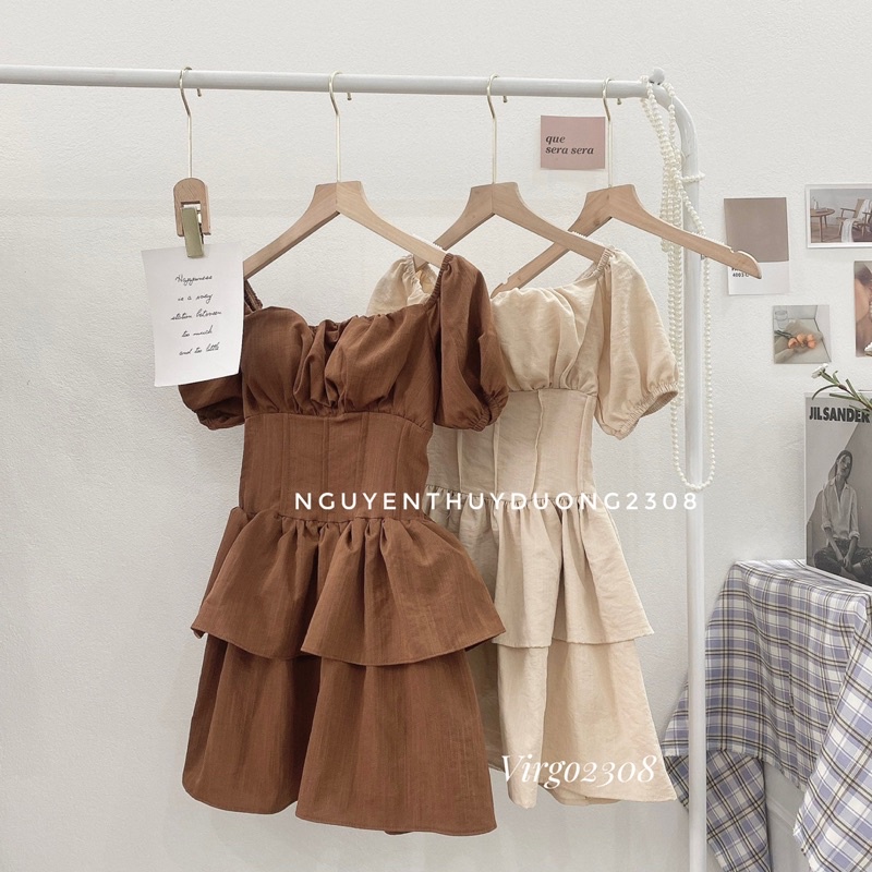 [HÀNG SẮN]VÁY ĐŨI LINEN TRỄ VAI “UNI” CÚP NGỰC BỒNG XOÈ TIỂU THƯ