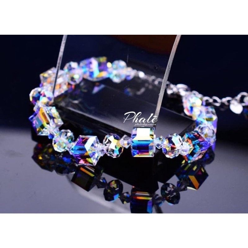 Vòng Tay Pha Lê Vuông-Tròn Dẹp 08mm Được Thiết Kế Từ Pha Lê Swarovski
