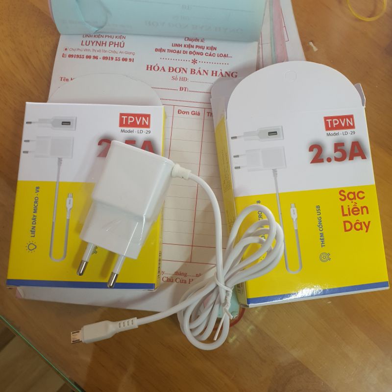 Sạc liền dây sạc nhanh 2.5A đầu micro,chuẩn 1.5A TPVN