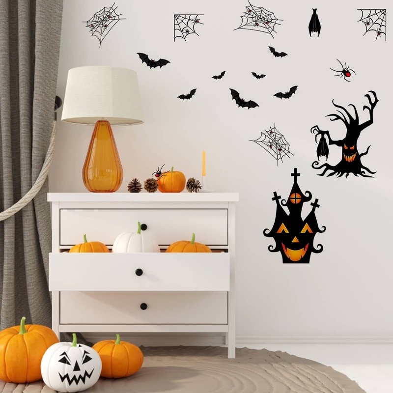 (Meteorite) Hình Dán Tường / Kính Cửa Sổ Tĩnh Điện Họa Tiết Hoạt Hình Ma Dơi Trang Trí Tiệc Halloween