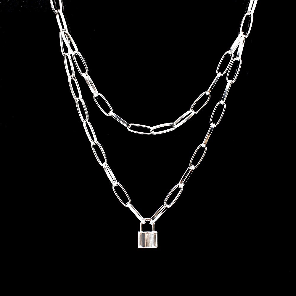 Vòng cổ Hai Lớp Bằng Thép Không Gỉ Phong Cách Punk Hiphop