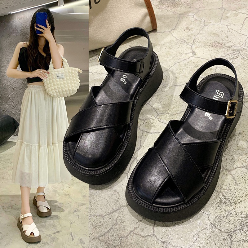 Dép Sandal Ulzzang LOẠI 1 - Giày quai hậu đi học mũi lọ mẫu mới đế cao phong cách Mã 17