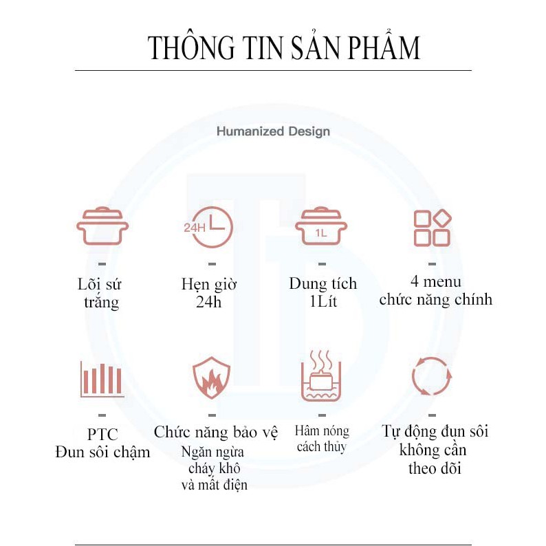 NỒI NẤU CHÁO - Nồi Hầm Cách Thủy ĐA NĂNG - Hấp, nấu chè, nấu cháo, trưng yến, giữ ấm TIỆN LỢI AN TOÀN Dung tích 1Lít