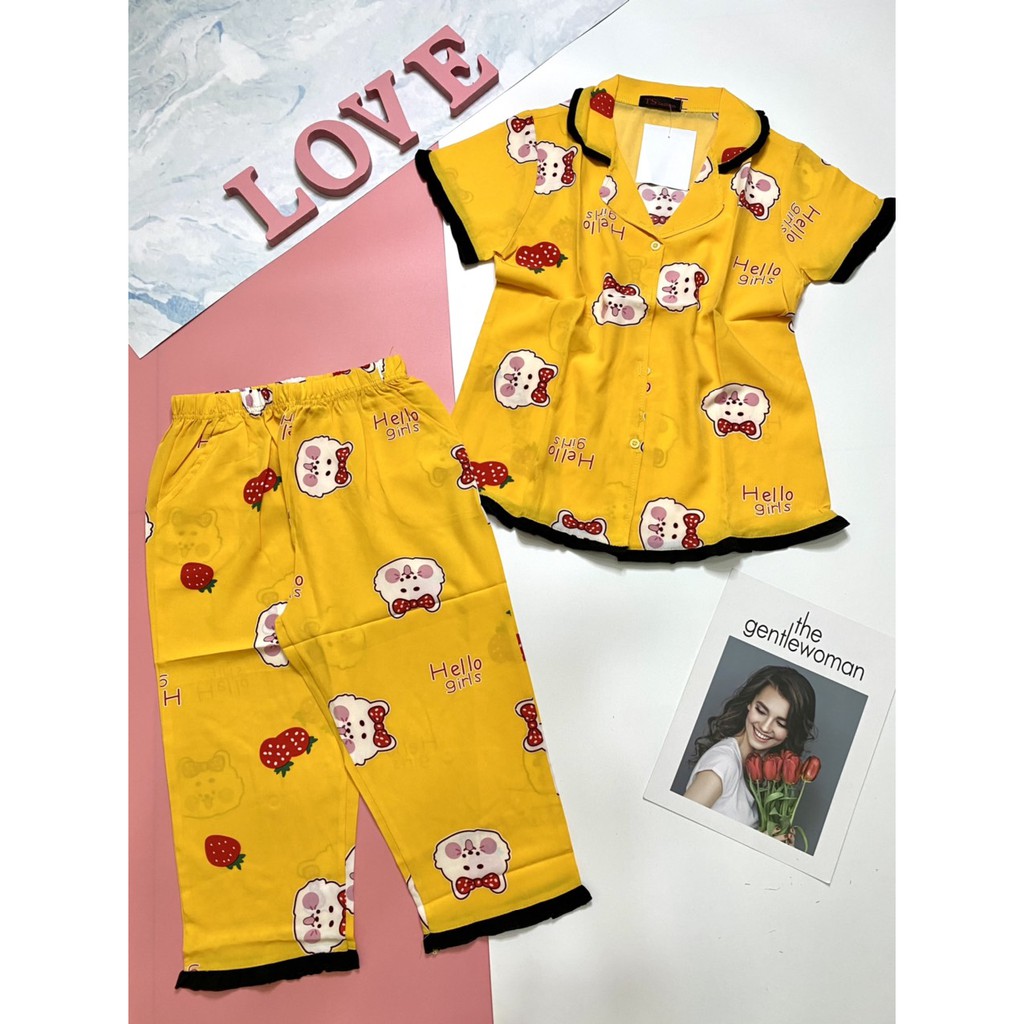 Set bộ pijama lụa tay ngắn vải lụa